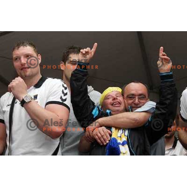 RK Cimos Koper players celebrate victory at slovenian handball Cup final in Koper 19.4.2009. They won 24:19 against Celje Pivovarna Lasko 