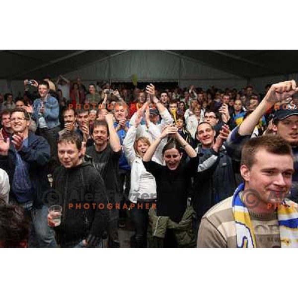 RK Cimos Koper players celebrate victory at slovenian handball Cup final in Koper 19.4.2009. They won 24:19 against Celje Pivovarna Lasko 