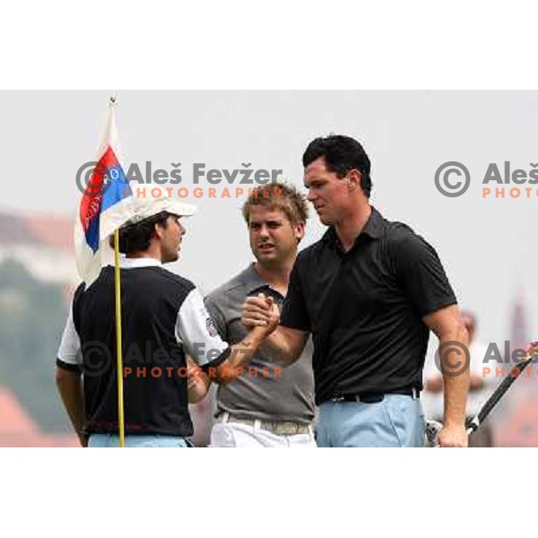 Matjaz Gojcic (right) and Matthew Baldwin, Benoit Bozio during first round of Alps Tour Dobro jutro Slovenian Open at golf course Ptuj 15.5.2009 