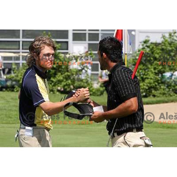 Gregor Slabe congratulates Peter Lepitchnik after final round of Dobro Jutro Slovenian Open -Alps tour event at Ptuj, Slovenia 17.5.2009 