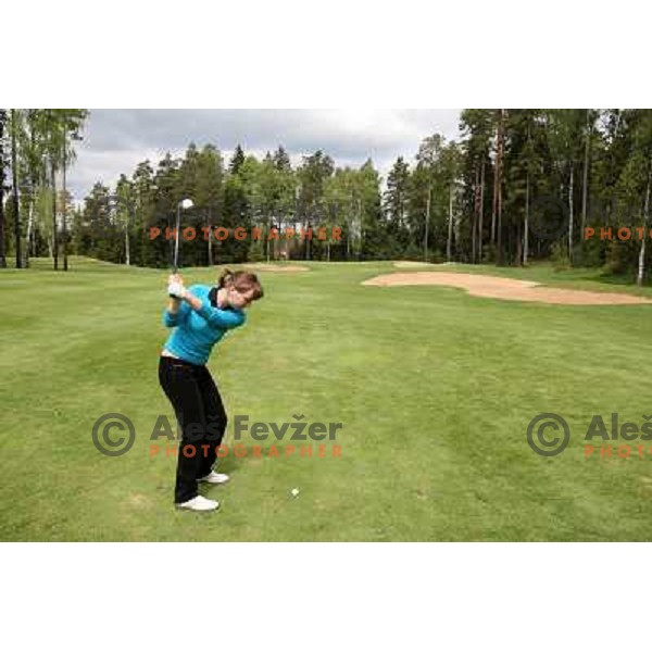 Maria Tarakanova, Russian national amatuer golf team member playing second hole (480 meters, par 5) at Le Meridien Moscow country club ( 6542 meters, par 72) on Wednesday 20.5.2009 