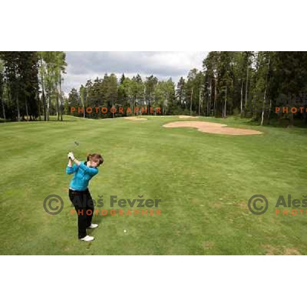 Maria Tarakanova, Russian national amatuer golf team member playing second hole (480 meters, par 5) at Le Meridien Moscow country club ( 6542 meters, par 72) on Wednesday 20.5.2009 