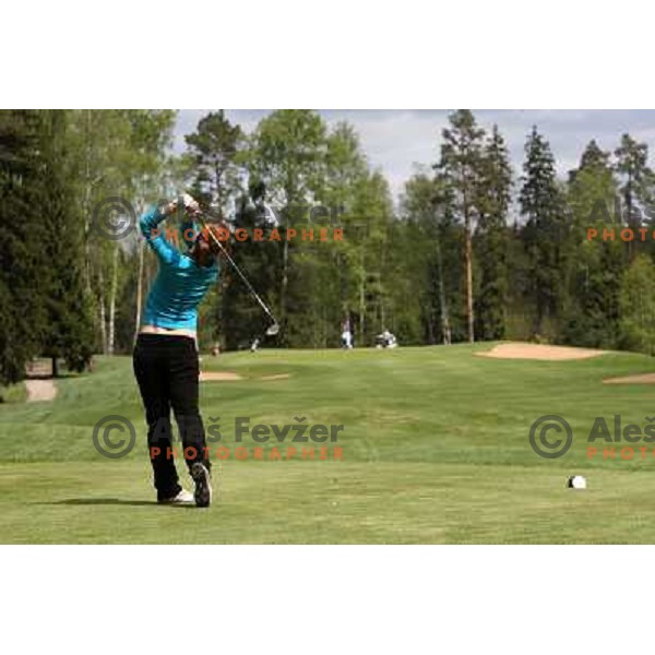 Maria Tarakanova, Russian national amatuer golf team member playing first hole (305 meters, par 4) at Le Meridien Moscow country club ( 6542 meters, par 72) on Wednesday 20.5.2009 