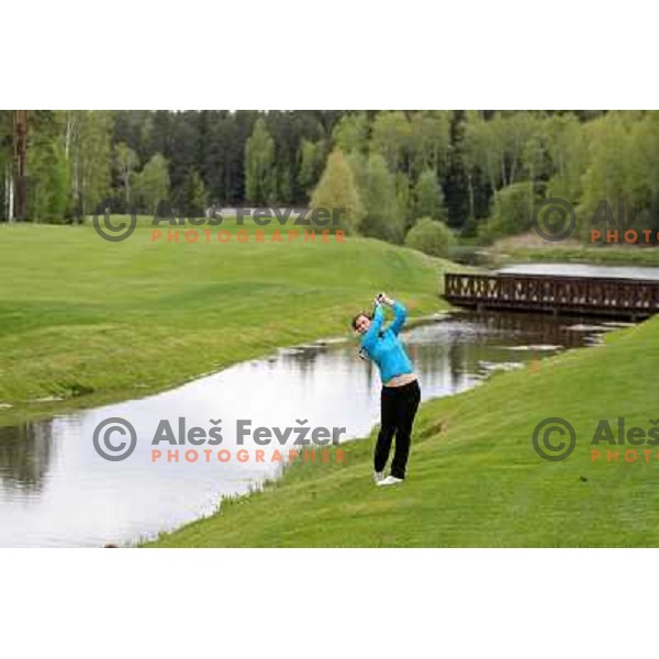 Maria Tarakanova, Russian national amatuer golf team member playing fifth hole (527 meters, par 5) at Le Meridien Moscow country club ( 6542 meters, par 72) on Wednesday 20.5.2009 