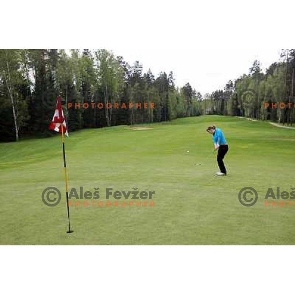 Maria Tarakanova, Russian national amatuer golf team member playing first hole (305 meters, par 4) at Le Meridien Moscow country club ( 6542 meters, par 72) on Wednesday 20.5.2009 