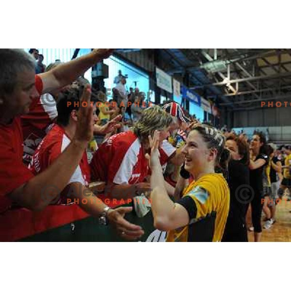 celebrations at handball game Krim Mercator - Olimpija, the final of the slovenian womens handball championship, Kodeljevo, Ljubljana 23.05.2009, Krim Mercator won the championship 