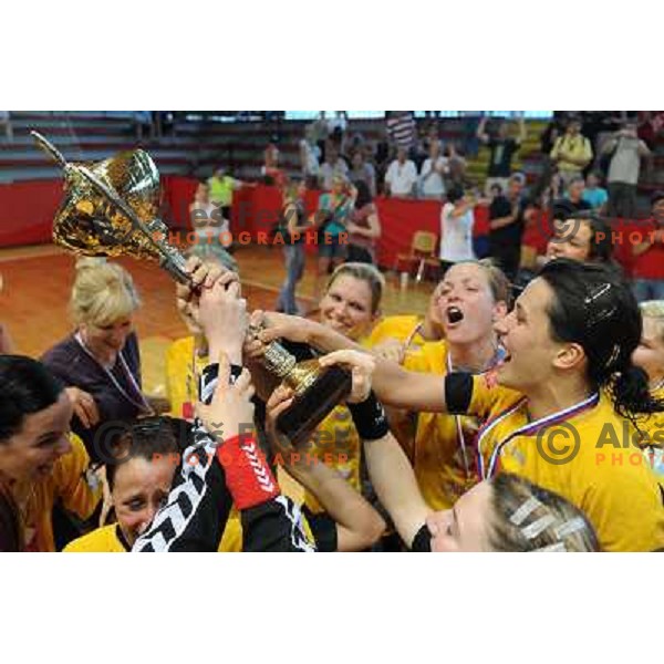 celebrations at handball game Krim Mercator - Olimpija, the final of the slovenian womens handball championship, Kodeljevo, Ljubljana 23.05.2009, Krim Mercator won the championship 