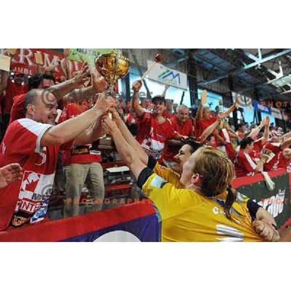celebrations at handball game Krim Mercator - Olimpija, the final of the slovenian womens handball championship, Kodeljevo, Ljubljana 23.05.2009, Krim Mercator won the championship 