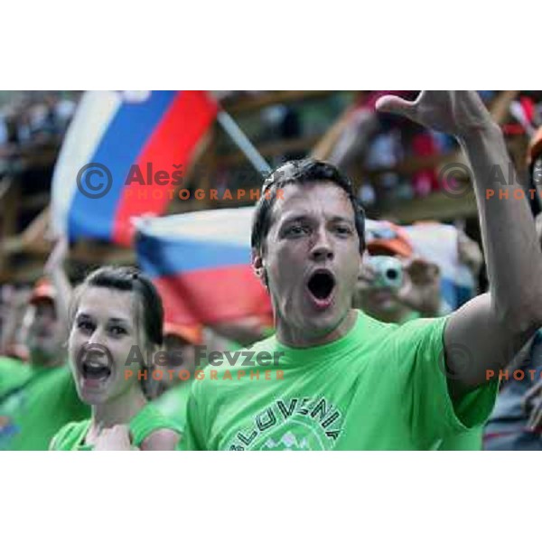 Slovenia fans at 2009 World Rafting Championship on river Vrbas, Banja Luka, Bosnia and Herzegovina 23.5.2009 