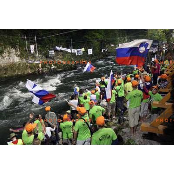 Slovenia fans during slalom race at 2009 World Rafting Championship on river Vrbas, Banja Luka, Bosnia and Herzegovina 23.5.2009 