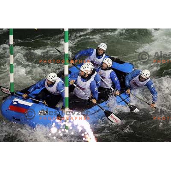 Slovenia men team (Gimpex Straza) during slalom race at 2009 World Rafting Championship on river Vrbas, Banja Luka, Bosnia and Herzegovina 23.5.2009 