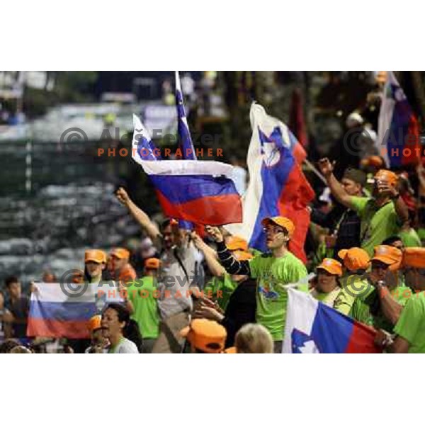 Slovenia fans during slalom race at 2009 World Rafting Championship on river Vrbas, Banja Luka, Bosnia and Herzegovina 23.5.2009 