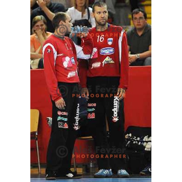 Rezar, Lapajne at handball match Slovenia - Slovakia, friendly match of the slovenian national handball team , Kodeljevo , Ljubljana 