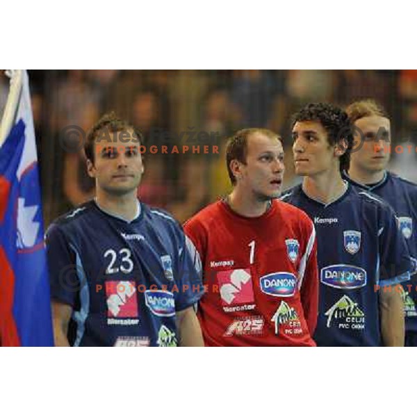 Zorman, Rezar, Dobelsek , Miklavcic at handball match Slovenia - Belarus, Qualifying match for the European championship Austria 2010, Kodeljevo , Ljubljana, 10.06.2009 