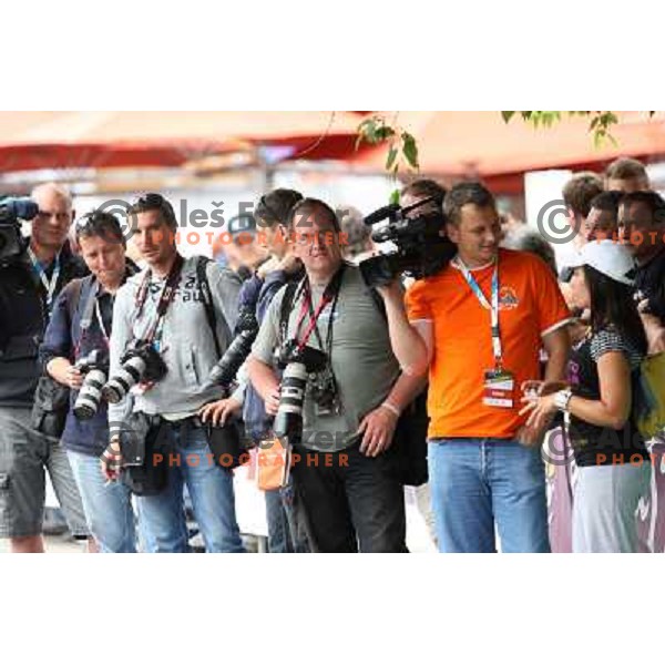 Photographers at Fourth stage of cycling race Tour de Slovenie with finish in Novo Mesto, Slovenia 21.6.2009. Overall winner became Jakob Fuglsang from Denmark/ Team Saxo Bank 