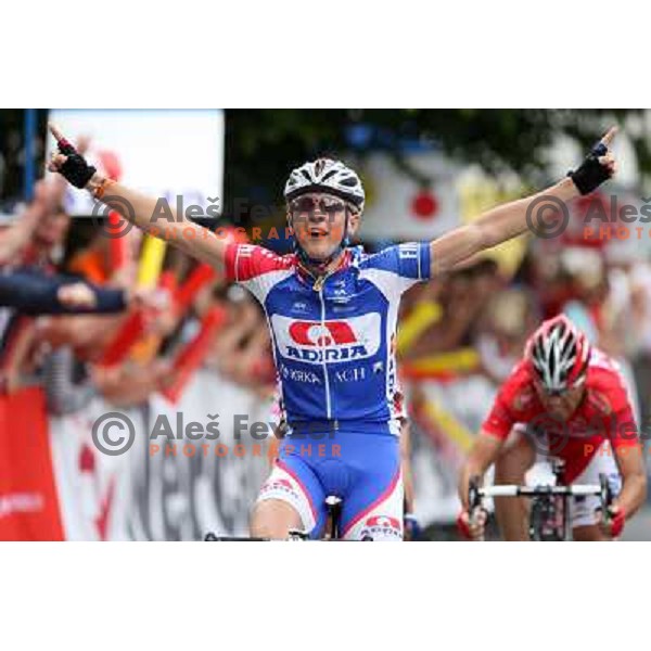 Marko Kump winning Fourth stage of cycling race Tour de Slovenie with finish in Novo Mesto, Slovenia 21.6.2009. Overall winner became Jakob Fuglsang from Denmark/ Team Saxo Bank 