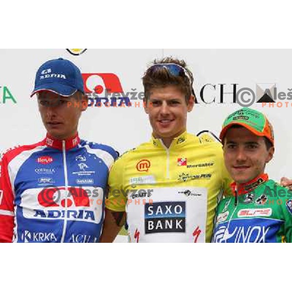 Tomaz Nose, Jakob Fuglsang, Domenico Pozzovivo .Fourth stage of cycling race Tour de Slovenie with finish in Novo Mesto, Slovenia 21.6.2009. Overall winner became Jakob Fuglsang from Denmark/ Team Saxo Bank 