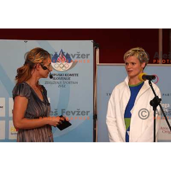 Urska Andrejc talks to Urska Zolnir ,member of Slovenia team at Mediteranean Games- Pescara 2009 at official reception in Union Hall, Ljubljana 7.7.2009 