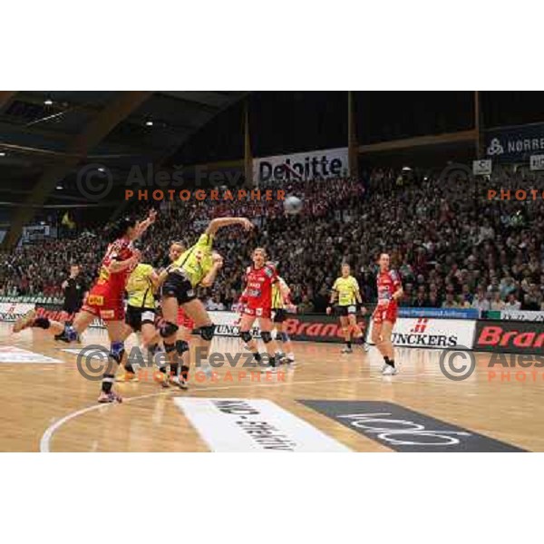 action during Handball Champions league women match betwwen Aalborg (DEN) and Krim Mercator (SLO) in Aalborg, Denmark on April 17, 2006