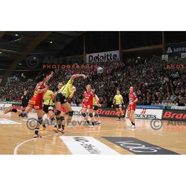 action during Handball Champions league women match betwwen Aalborg (DEN) and Krim Mercator (SLO) in Aalborg, Denmark on April 17, 2006