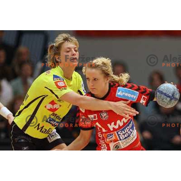 action during Handball Champions league women match betwwen Aalborg (DEN) and Krim Mercator (SLO) in Aalborg, Denmark on April 17, 2006