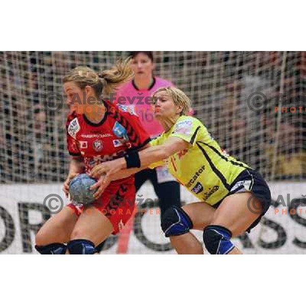 action during Handball Champions league women match betwwen Aalborg (DEN) and Krim Mercator (SLO) in Aalborg, Denmark on April 17, 2006