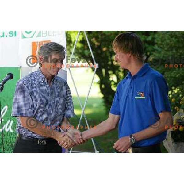 Gorazd Kogoj and Tim Gornik, member of Slovenia golf team, gold medal winner at Mediteranean games in Pescara, Italy at reception in golf club Bled, Kings club house, 13.7.2009