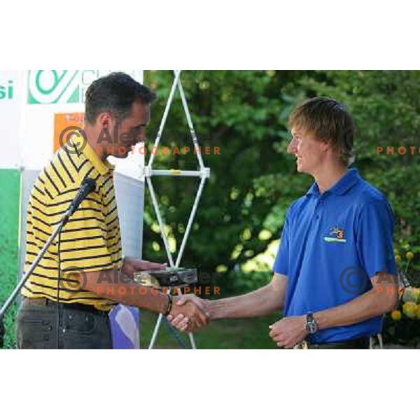 Bogdan Palovsnik and Tim Gornik, member of Slovenia golf team, gold medal winner at Mediteranean games in Pescara, Italy at reception in golf club Bled, Kings club house, 13.7.2009