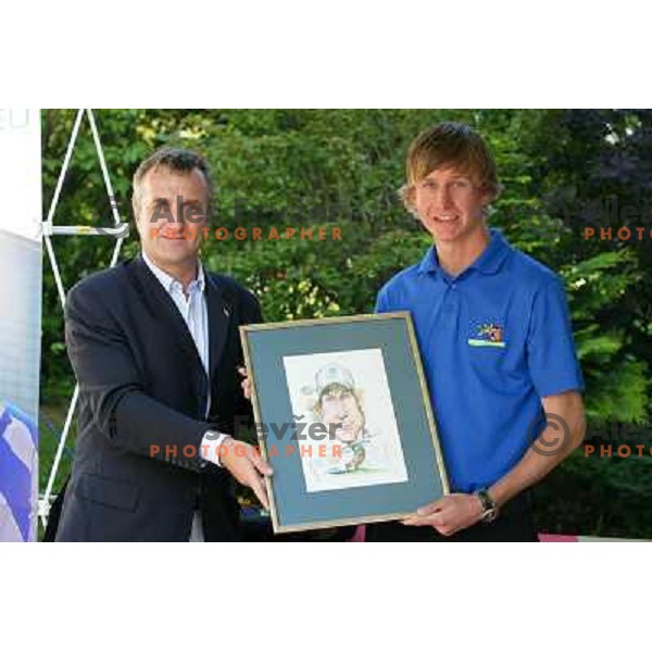 Gerry Jekl and Tim Gornik, member of Slovenia golf team, gold medal winner at Mediteranean games in Pescara, Italy with president of Golf club Bled, Gerry Jekl, at reception in golf club Bled, Kings club house, 13.7.2009