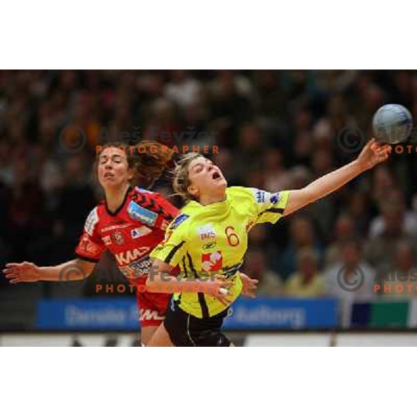 action during Handball Champions league women match betwwen Aalborg (DEN) and Krim Mercator (SLO) in Aalborg, Denmark on April 17, 2006