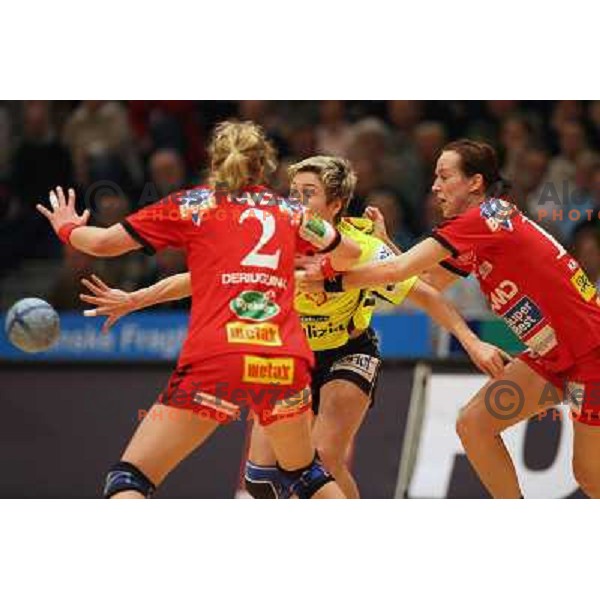 action during Handball Champions league women match betwwen Aalborg (DEN) and Krim Mercator (SLO) in Aalborg, Denmark on April 17, 2006