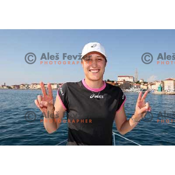 Katarina Srebotnik (SLO) enjoyed summer sun during visit in Piran, played exhibition match on Tartini square and signed the book on honour in municipality of Piran 