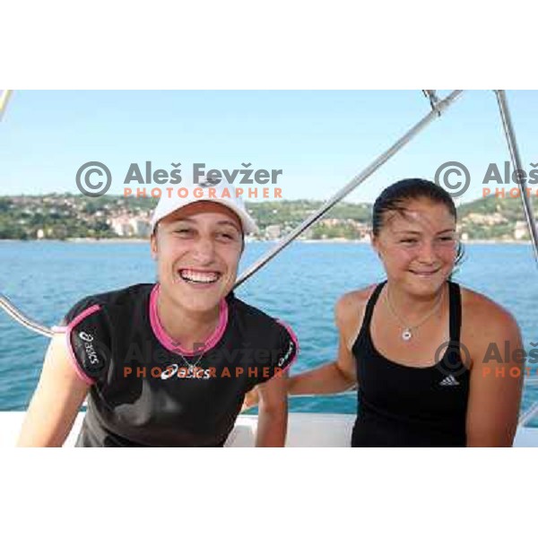 Katarina Srebotnik (SLO) and Dinara Safina (RUS) enjoyed summer sun during visit in Piran, played exhibition match on Tartini square and signed the book on honour in municipality of Piran 