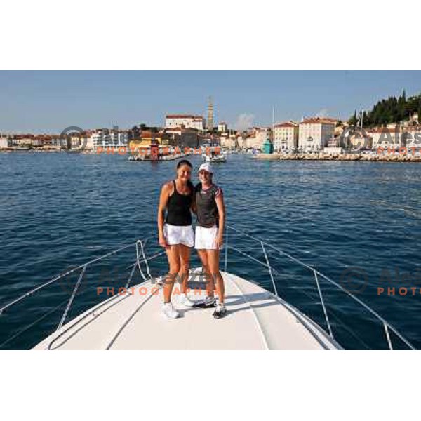 Katarina Srebotnik (SLO) and Dinara Safina (RUS) enjoyed summer sun during visit in Piran, played exhibition match on Tartini square and signed the book on honour in municipality of Piran 
