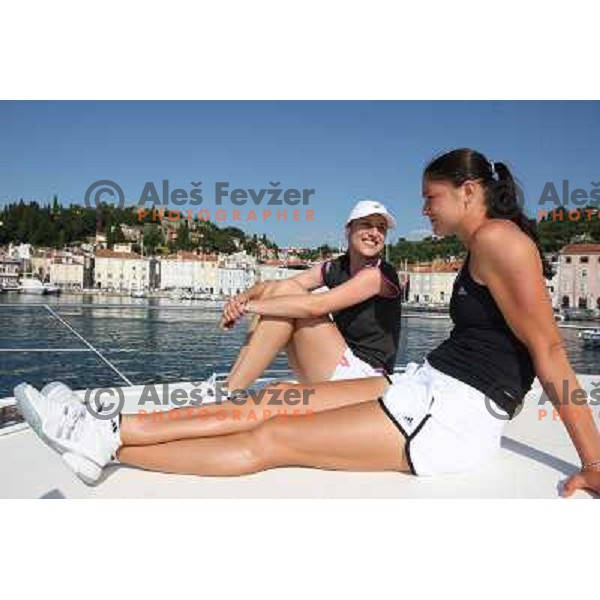 Katarina Srebotnik (SLO) and Dinara Safina (RUS) enjoyed summer sun during visit in Piran, played exhibition match on Tartini square and signed the book on honour in municipality of Piran 
