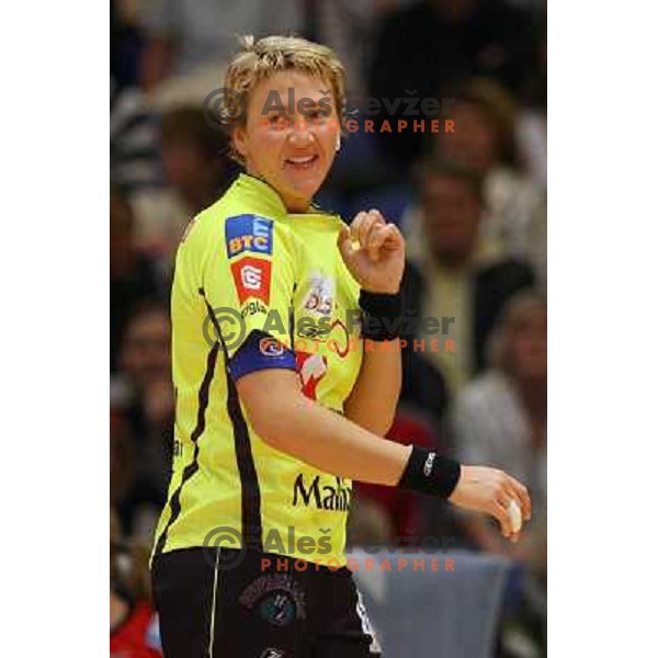 Natalija Derepasko in action during Handball Champions league women match betwwen Aalborg (DEN) and Krim Mercator (SLO) in Aalborg, Denmark on April 17, 2006