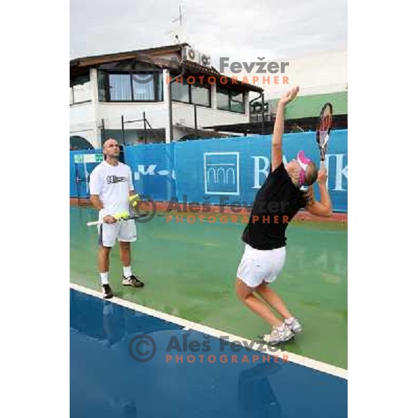 Marko Tkalec and Masa Zec Peskiric at practice for Banka Koper Slovenia Open, WTA tour tournament, Portoroz 18.7.2009 