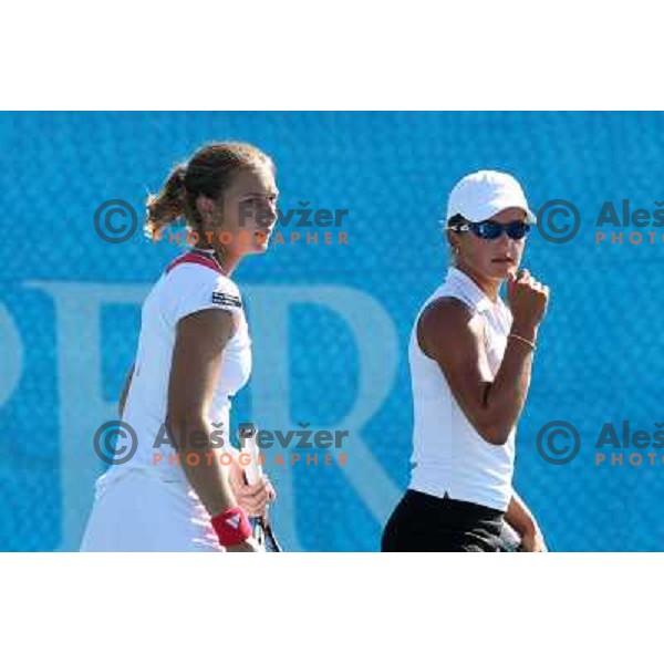 Arina Rodionova (RUS) and Stefanie Voegele (SUI) in action during match in first round of Banka Koper Slovenia Open WTA tour tennis tournament in Portoroz, Slovenia 20.7.2009 