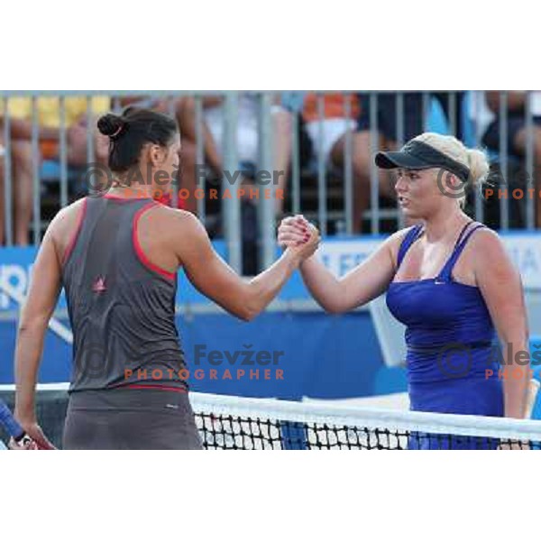 Tadeja Majeric and Dinara Safina (RUS) after match in first round of Banka Koper Slovenia Open WTA tour tennis tournament in Portoroz, Slovenia 20.7.2009 