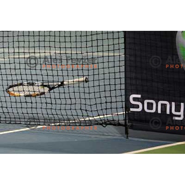 Rossana De Los Rios (PAR) threw her racquet to the net at the end of 3 hours and 26 minutes epic battle with Kutuzova (UKR) in first round of Banka Koper Slovenia Open WTA tour tennis tournament in Portoroz, Slovenia 20.7.2009. 