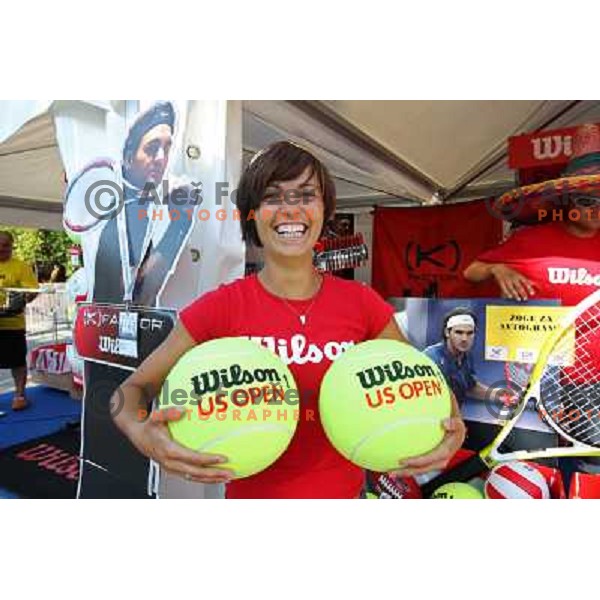 Tina from Wilson tent during first round of Banka Koper Slovenia Open, WTA tour, Portoroz 21.7.2009 
