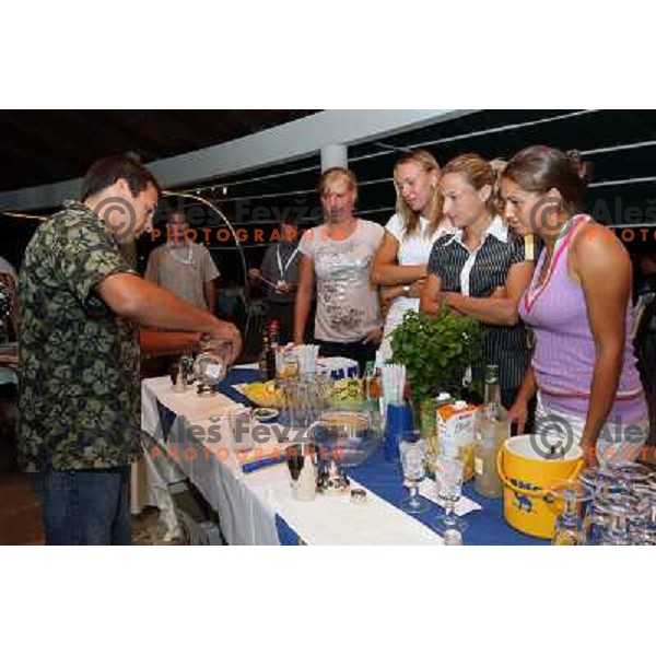 Kulikova,Garbin, Ivanova, Zec Peskiric making and tasting coctails at players party during Banka Koper Slovenia Open, WTA tour tournament, Portoroz 21.7.2009 