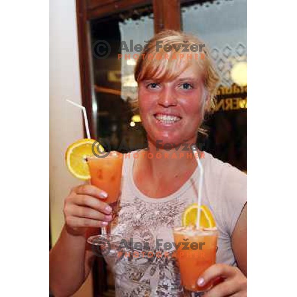 Masa Zec Peskiric, making and tasting coctails at players party during Banka Koper Slovenia Open, WTA tour tournament, Portoroz 21.7.2009 