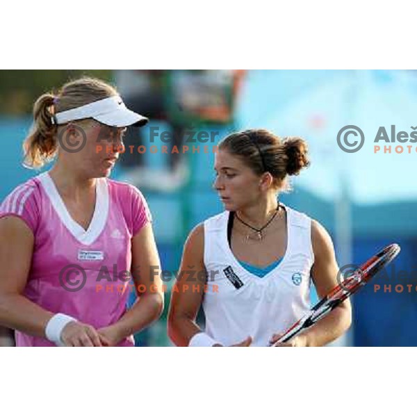 Masa Zec Peskiric (SLO) and Sara Errani (ITA) during action in second raound of Banka Koper Slovenia Open, WTA tour, Portoroz, Slovenia 22.7.2009 