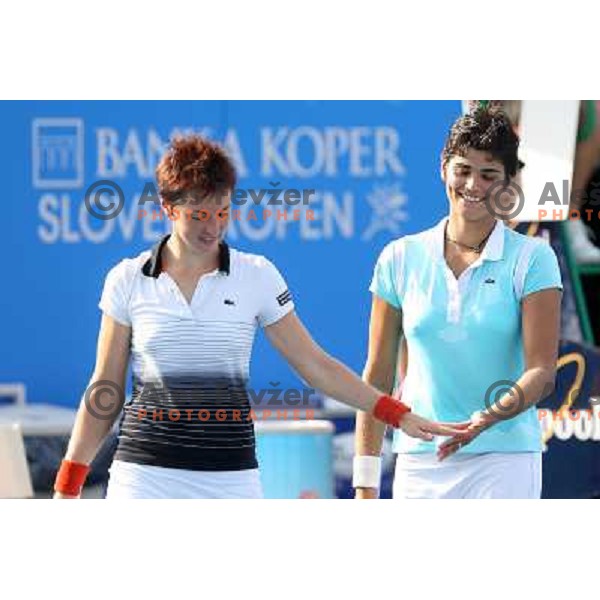 Jasmin Woehr (GER) and Eleni Danilidou (GRE) during action in second round of Banka Koper Slovenia Open, WTA tour, Portoroz, Slovenia 22.7.2009 