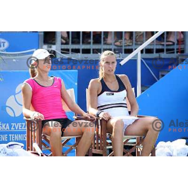 Petra Martic (CRO) and Polona Hercog (SLO) during action in second round of Banka Koper Slovenia Open, WTA tour, Portoroz, Slovenia 22.7.2009 