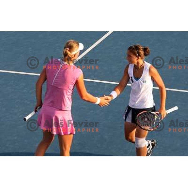 Masa Zec Peskiric (SLO) and Sara Errani (ITA) during action in second raound of Banka Koper Slovenia Open, WTA tour, Portoroz, Slovenia 22.7.2009 