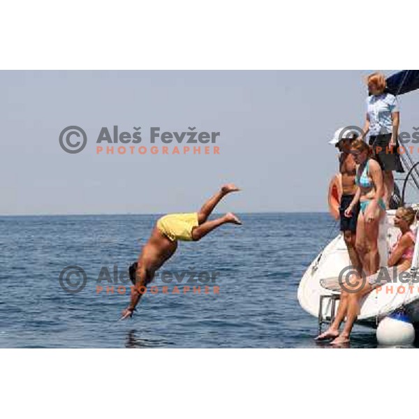 Players and guests enjoy morning sailing and swiming in the sea before afternoon action in second round of Banka Koper Slovenia Open, WTA tour, Portoroz, Slovenia 22.7.2009 