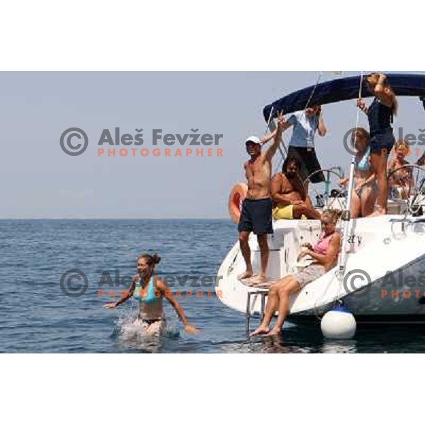 Players and guests enjoy morning sailing and swiming in the sea before afternoon action in second round of Banka Koper Slovenia Open, WTA tour, Portoroz, Slovenia 22.7.2009 
