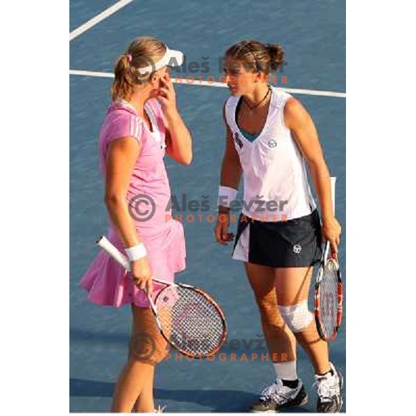 Masa Zec Peskiric (SLO) and Sara Errani (ITA) during action in second raound of Banka Koper Slovenia Open, WTA tour, Portoroz, Slovenia 22.7.2009 